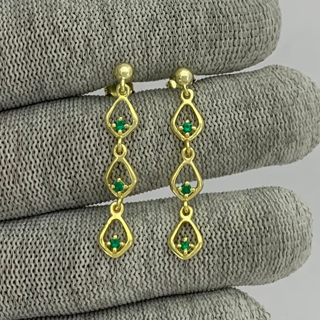 18K Gold Plated Multi-Link Gemstone Drop Earrings, Modern Style TGE1045 EM-1298
