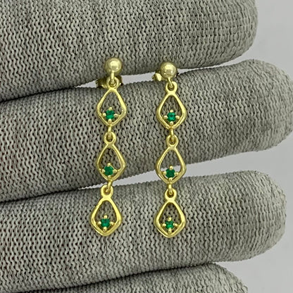 18K Gold Plated Multi-Link Gemstone Drop Earrings, Modern Style TGE1045 EM-1298