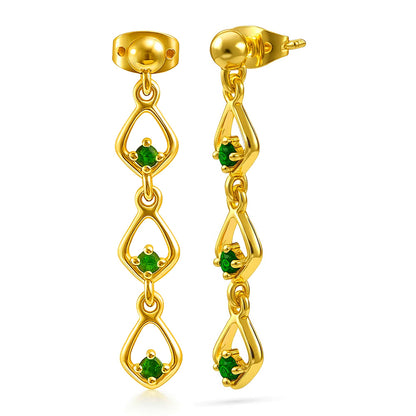 18K Gold Over Brass Multi-Link Gemstone Drop Earrings, Modern Style TGE1045 EM-1298