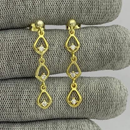 18K Gold Plated Multi-Link Gemstone Drop Earrings, Modern Style TGE1045 EM-1298