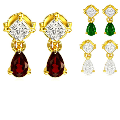 18K Gold Plated Teardrop & Princess Cut Gemstone Earrings, Chic TGE1046 EM-1299