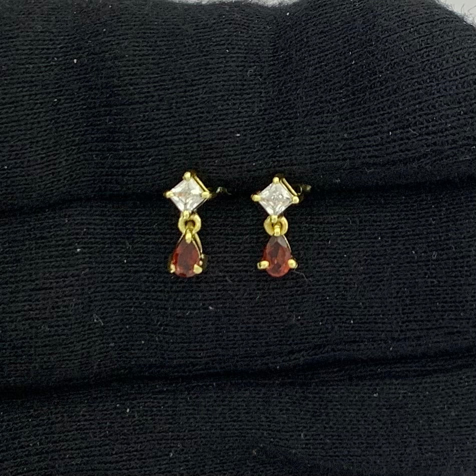 18K Gold Plated Teardrop & Princess Cut Gemstone Earrings, Chic TGE1046 EM-1299