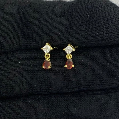 18K Gold Plated Teardrop & Princess Cut Gemstone Earrings, Chic TGE1046 EM-1299