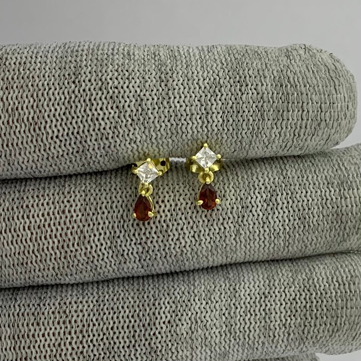 18K Gold Plated Teardrop & Princess Cut Gemstone Earrings, Chic TGE1046 EM-1299
