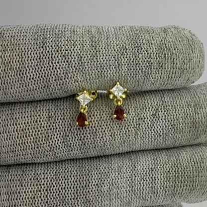 18K Gold Plated Teardrop & Princess Cut Gemstone Earrings, Chic TGE1046 EM-1299