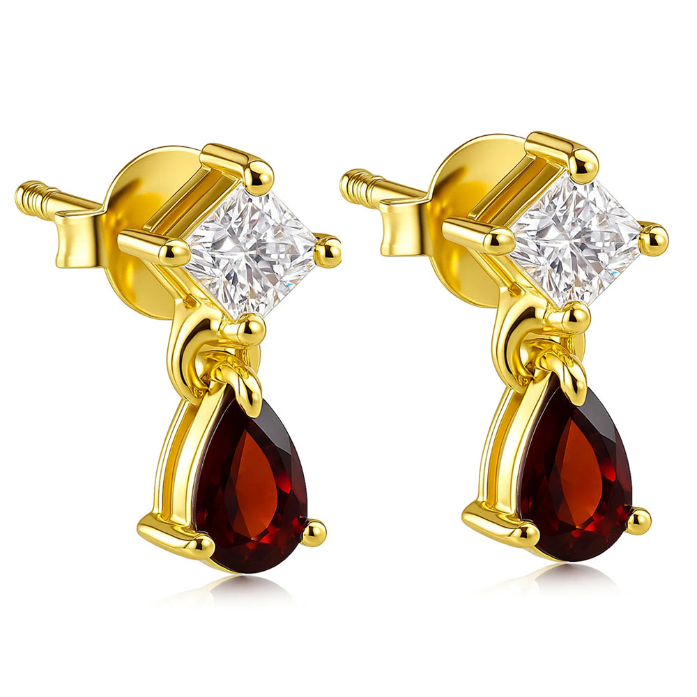 18K Gold Plated Teardrop & Princess Cut Gemstone Earrings, Chic TGE1046 EM-1299