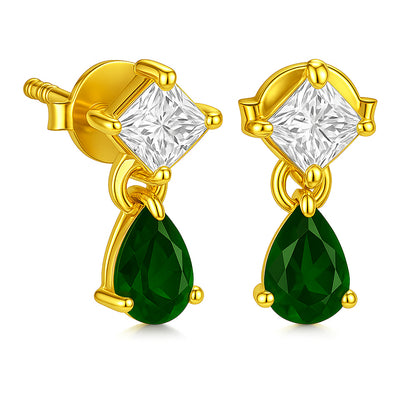 18K Gold Plated Teardrop & Princess Cut Gemstone Earrings, Chic TGE1046 EM-1299