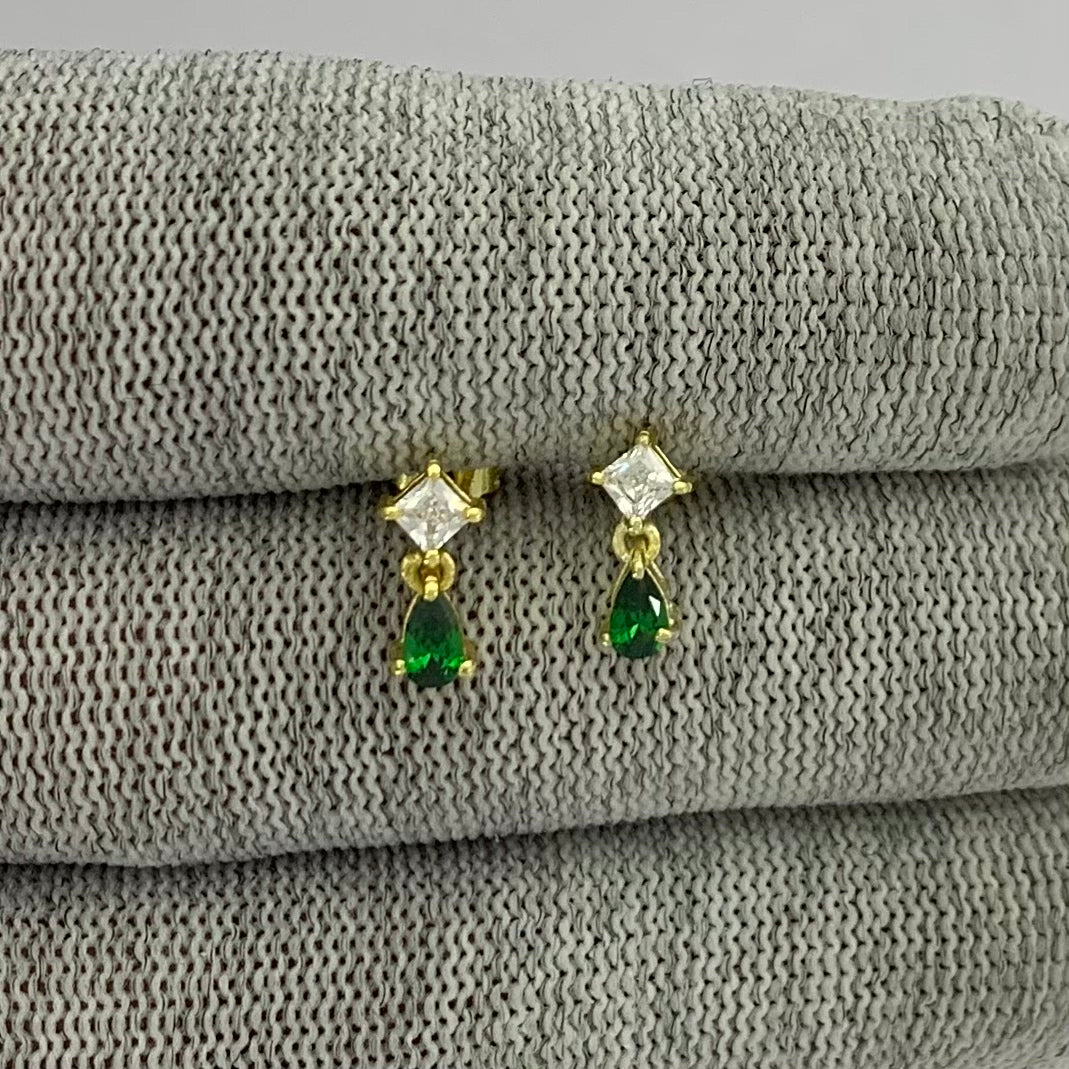 18K Gold Plated Teardrop & Princess Cut Gemstone Earrings, Chic TGE1046 EM-1299
