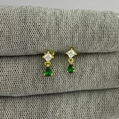 18K Gold Plated Teardrop & Princess Cut Gemstone Earrings, Chic TGE1046 EM-1299