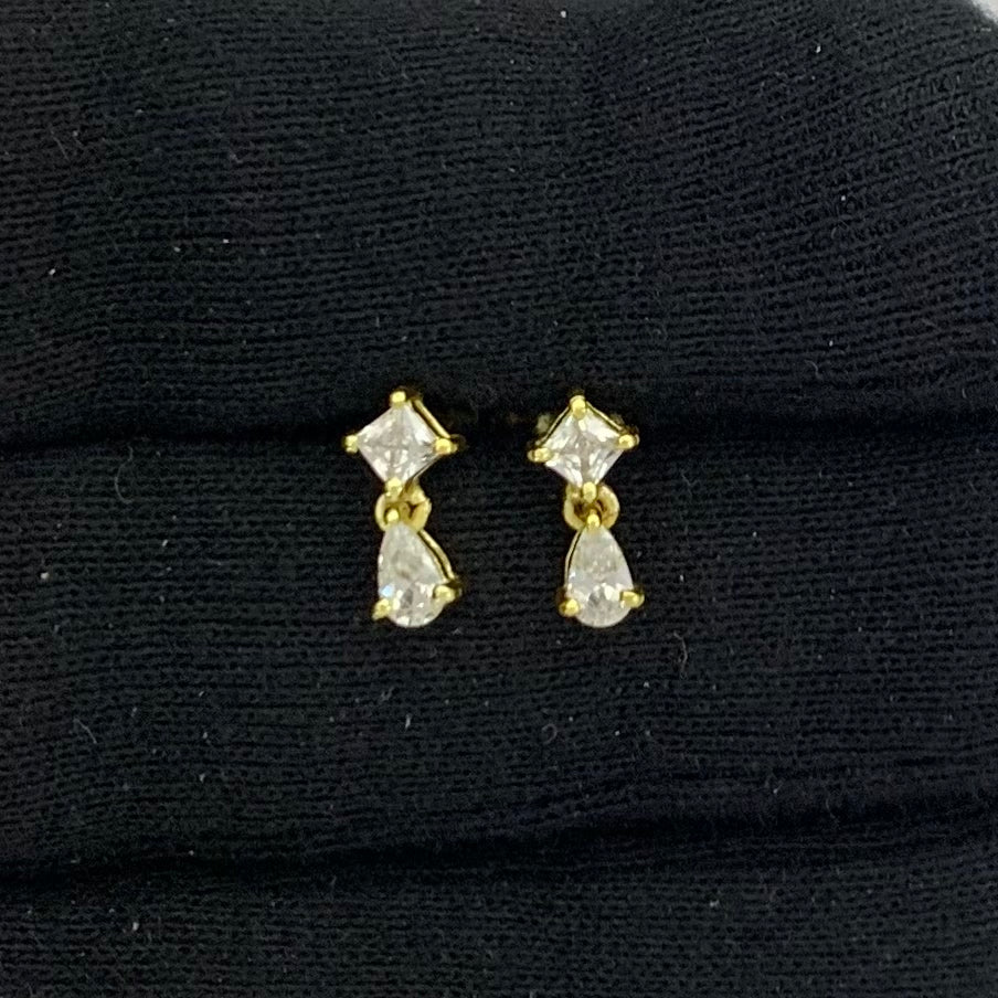 18K Gold Plated Teardrop & Princess Cut Gemstone Earrings, Chic TGE1046 EM-1299