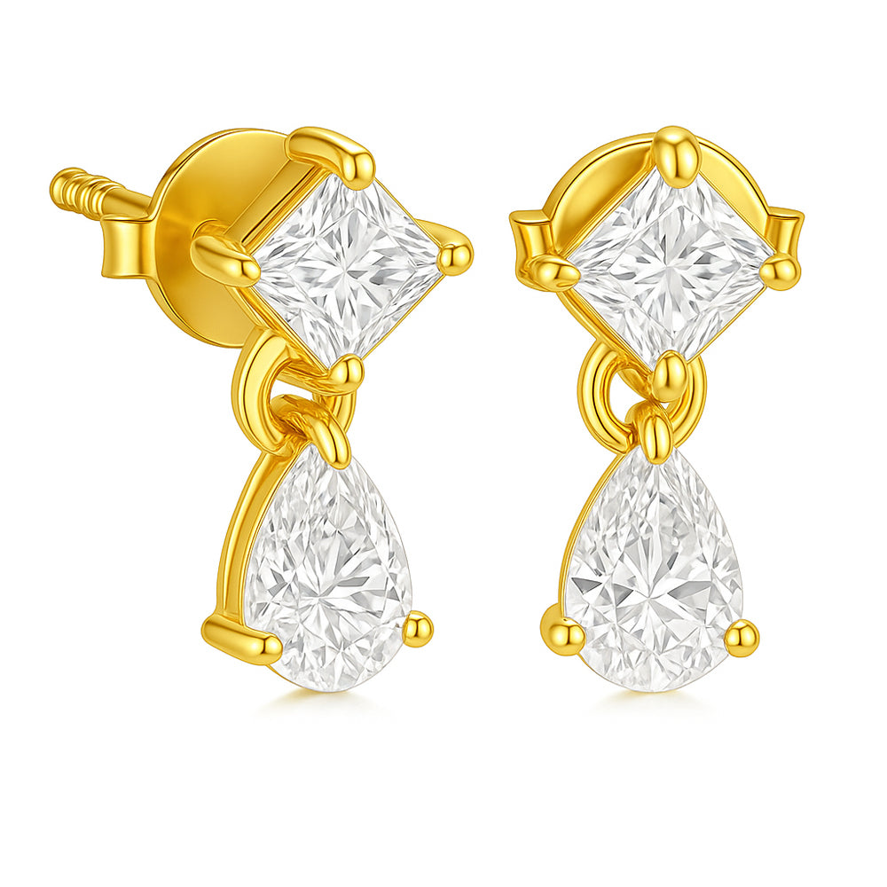 18K Gold Plated Teardrop & Princess Cut Gemstone Earrings, Chic TGE1046 EM-1299