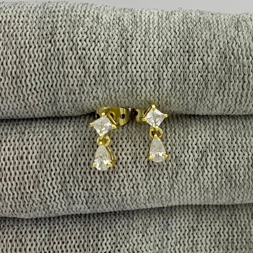 18K Gold Plated Teardrop & Princess Cut Gemstone Earrings, Chic TGE1046 EM-1299
