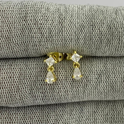 18K Gold Plated Teardrop & Princess Cut Gemstone Earrings, Chic TGE1046 EM-1299
