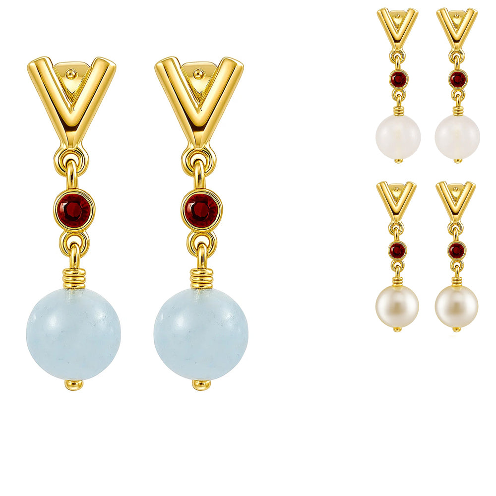 18K Gold Plated V-Style Bead Drop Earrings for Women, Trendy TGE1047 EM-1300