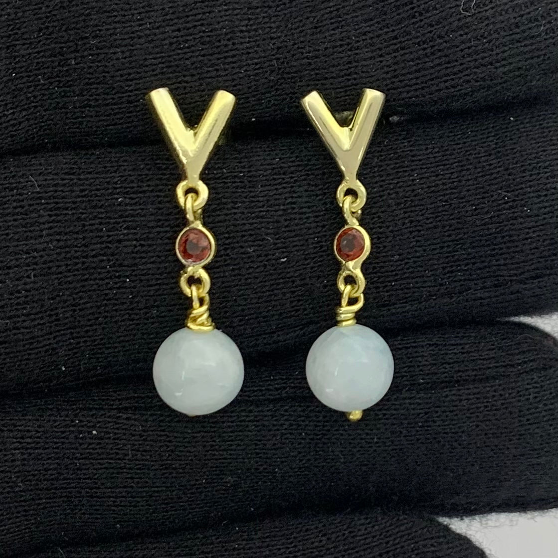 18K Gold Plated V-Style Bead Drop Earrings for Women, Trendy TGE1047 EM-1300