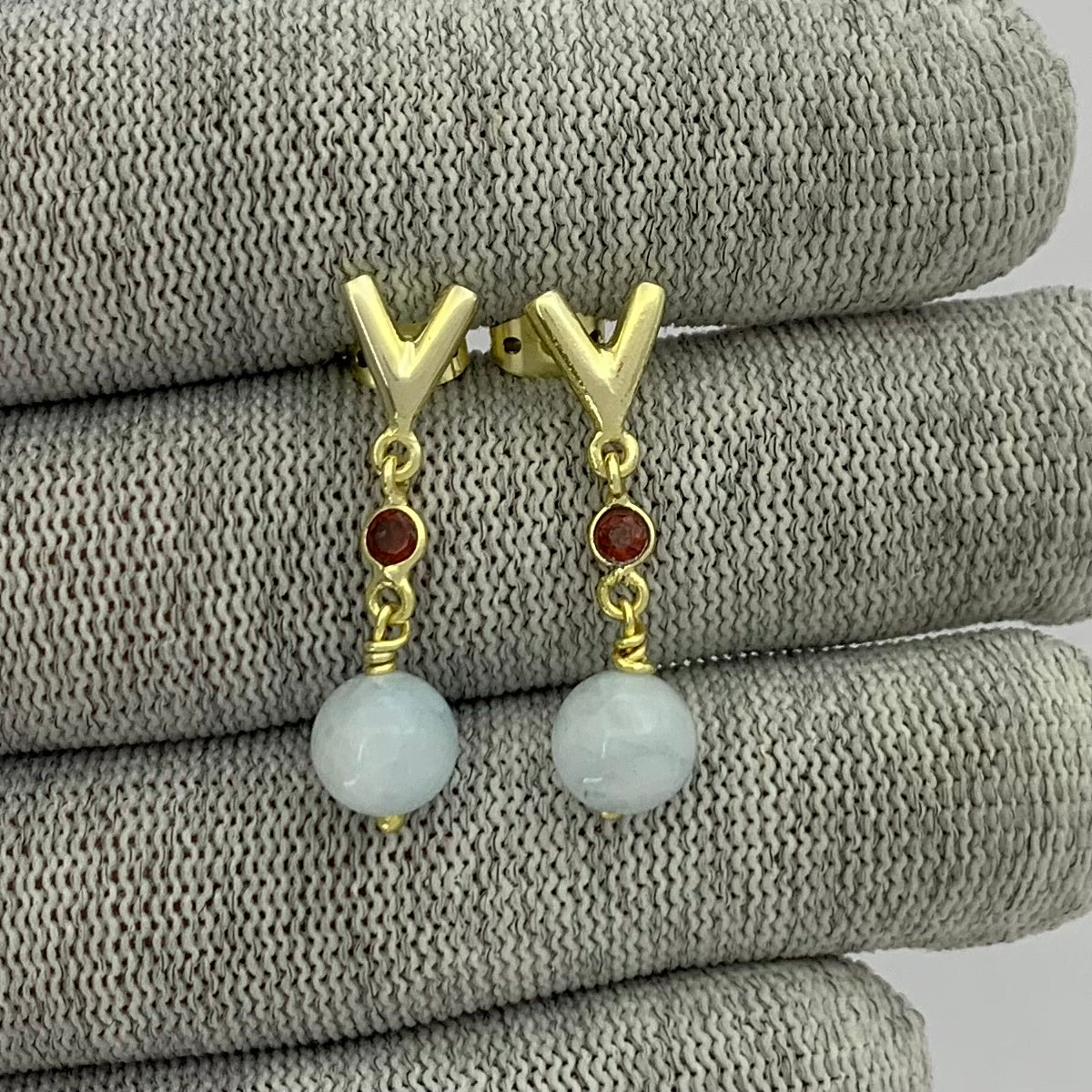 18K Gold Plated V-Style Bead Drop Earrings for Women, Trendy TGE1047 EM-1300