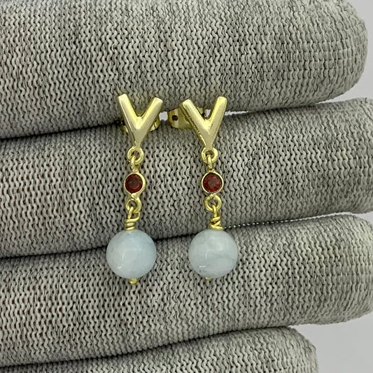 18K Gold Plated V-Style Bead Drop Earrings for Women, Trendy TGE1047 EM-1300