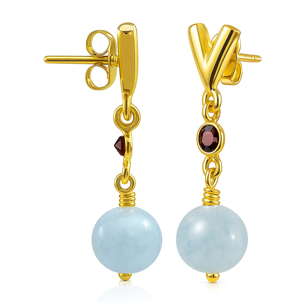 18K Gold Plated V-Style Bead Drop Earrings for Women, Trendy TGE1047 EM-1300