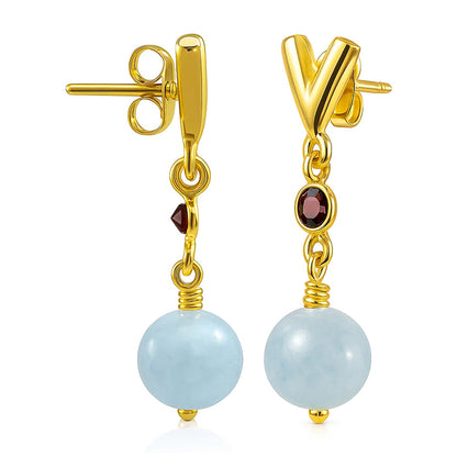 18K Gold Plated V-Style Bead Drop Earrings for Women, Trendy TGE1047 EM-1300