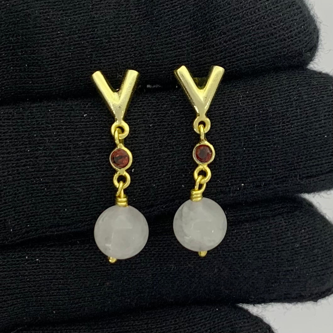 18K Gold Plated V-Style Bead Drop Earrings for Women, Trendy TGE1047 EM-1300