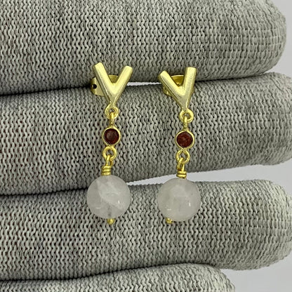 18K Gold Plated V-Style Bead Drop Earrings for Women, Trendy TGE1047 EM-1300