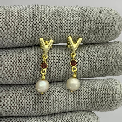 18K Gold Plated V-Style Bead Drop Earrings for Women, Trendy TGE1047 EM-1300