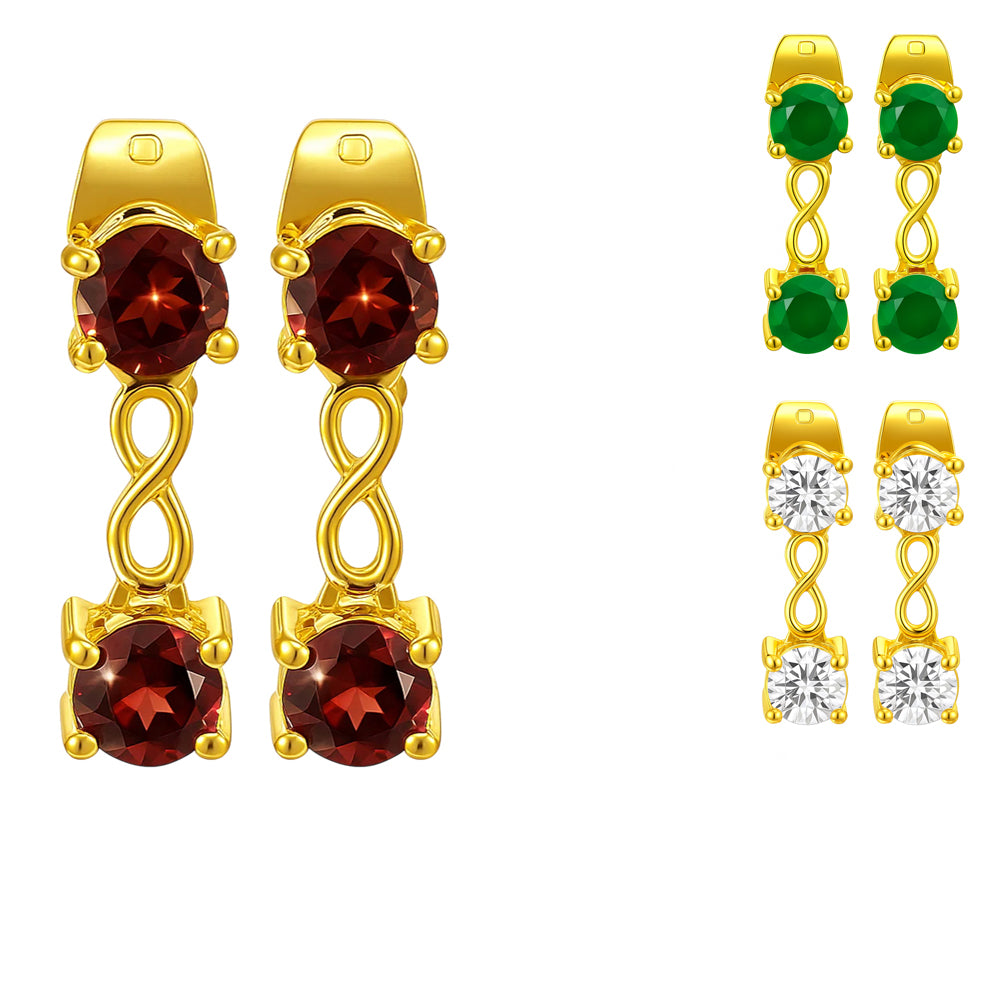 18K Gold Over Brass Infinity Colorful Gemstone Earrings, Classic Dangle TGE1048 EM-1301