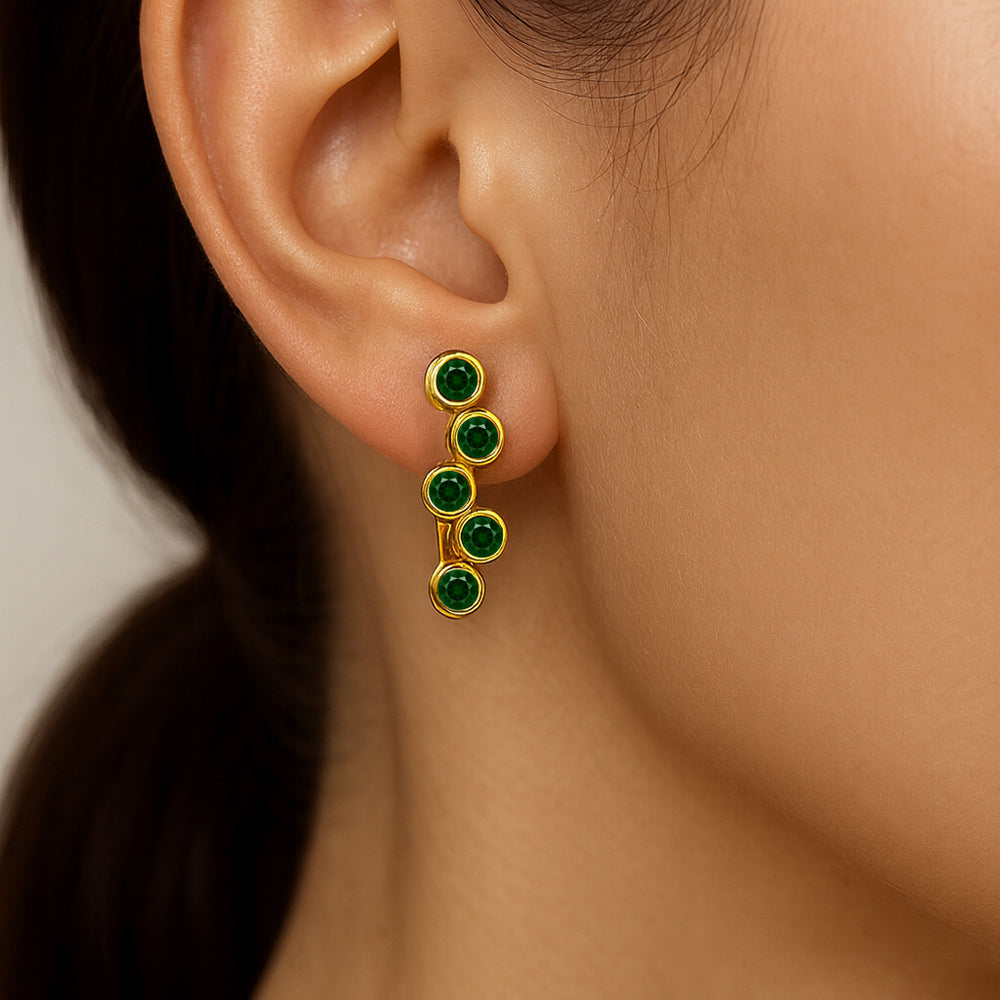 18K Gold Over Brass Bezel Multi-Stone Earrings for Women Stylish Jewelry TGE1049 EM-1302