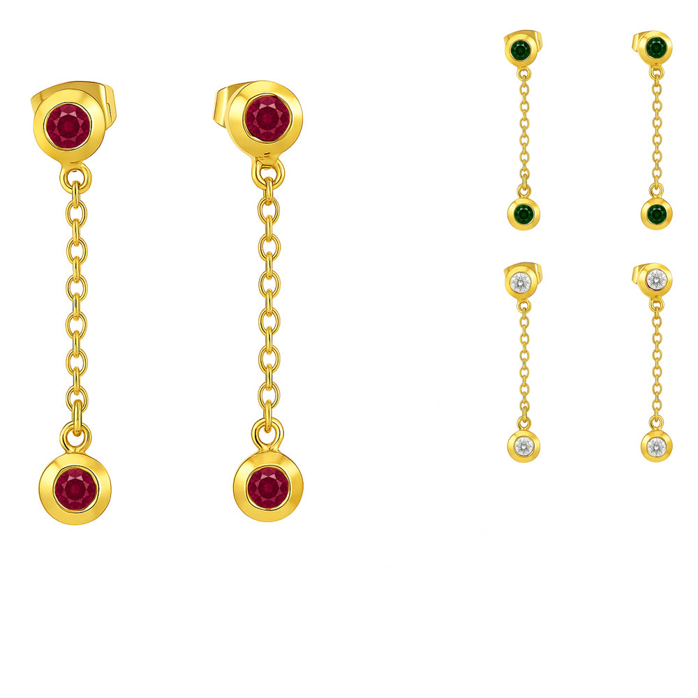 18K Gold Over Brass Gemstone Chain Drop Earrings for Women, Elegant TGE1050 EM-1303