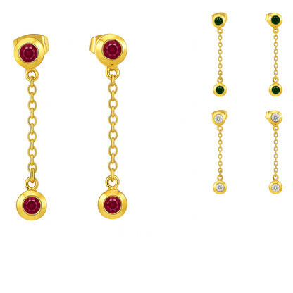 18K Gold Over Brass Gemstone Chain Drop Earrings for Women, Elegant TGE1050 EM-1303