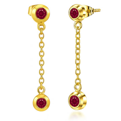 18K Gold Over Brass Gemstone Chain Drop Earrings for Women, Elegant TGE1050 EM-1303