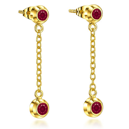 18K Gold Over Brass Gemstone Chain Drop Earrings for Women, Elegant TGE1050 EM-1303