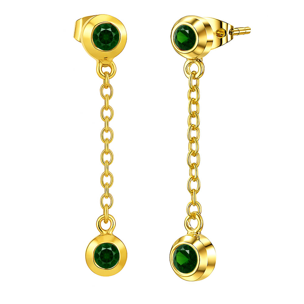 18K Gold Over Brass Gemstone Chain Drop Earrings for Women, Elegant TGE1050 EM-1303