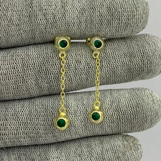 18K Gold Plated Gemstone Chain Drop Earrings for Women, Elegant TGE1050 EM-1303
