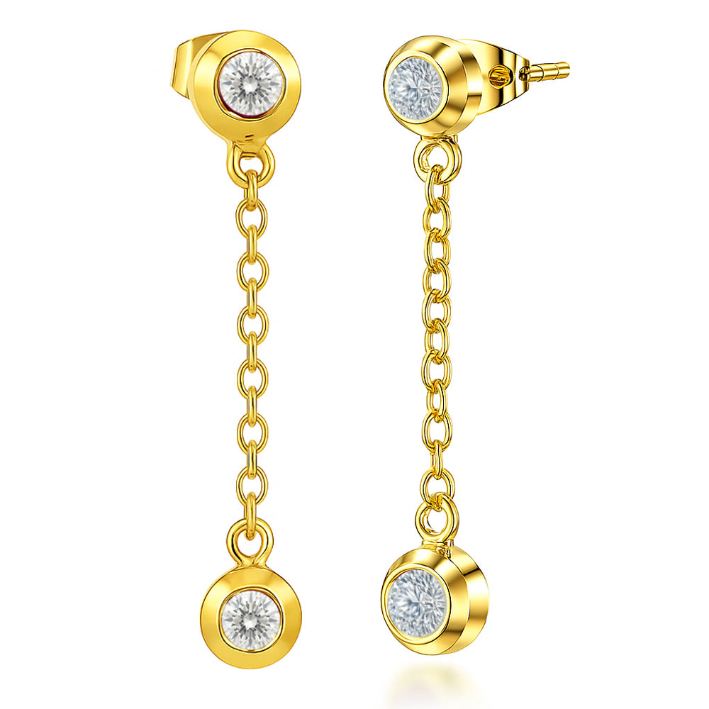 18K Gold Over Brass Gemstone Chain Drop Earrings for Women, Elegant TGE1050 EM-1303