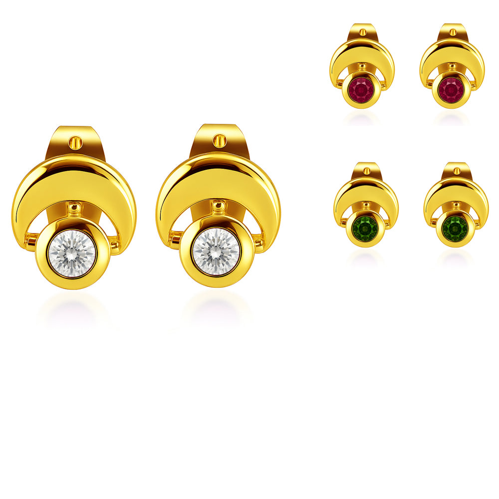 18K Gold Plated Crescent Gemstone Stud Earrings for Women, Modern TGE1051 EM-1304
