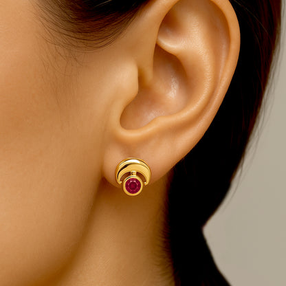 18K Gold Plated Crescent Gemstone Stud Earrings for Women, Modern TGE1051 EM-1304