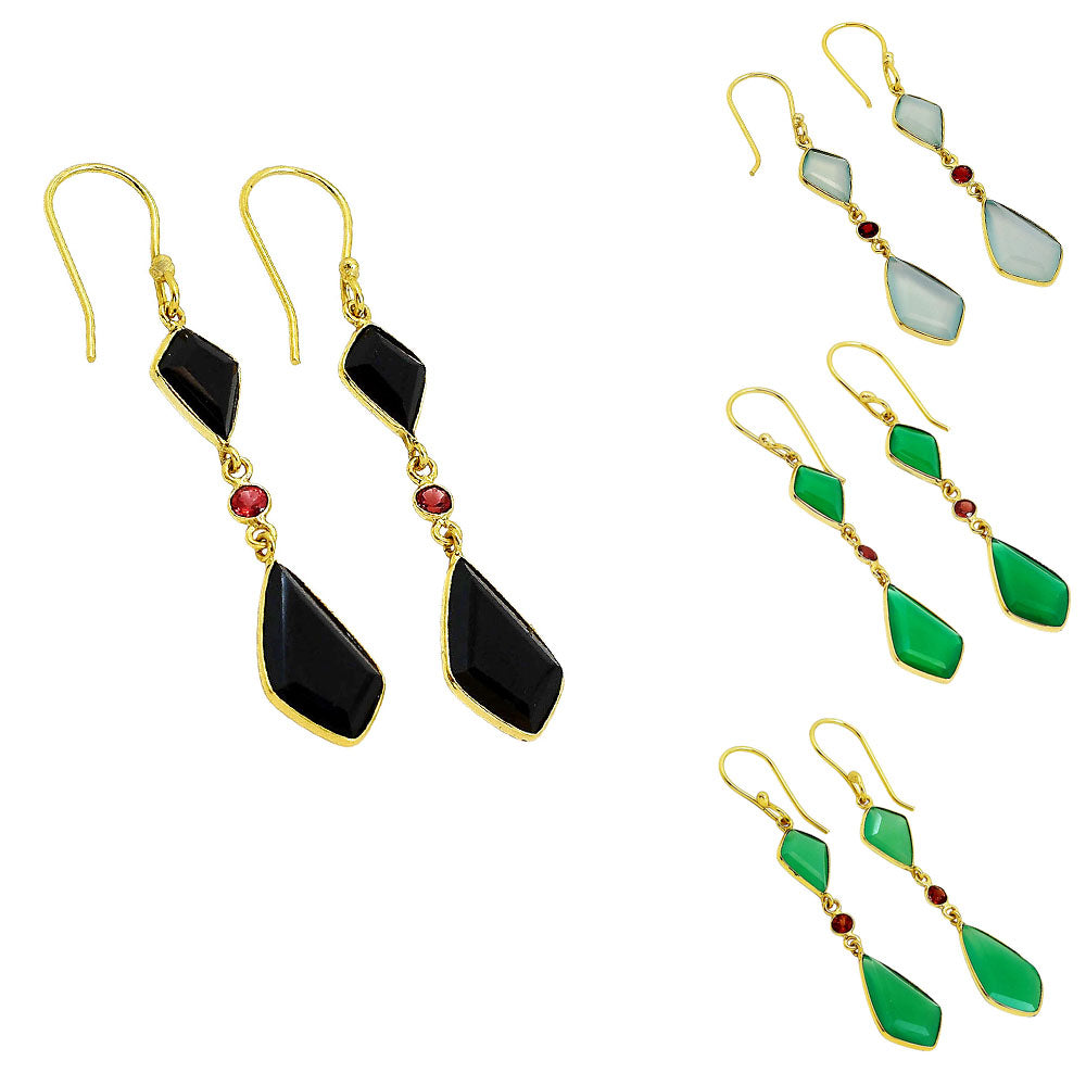 18K Gold Plated Faceted Multi-Gemstone Dangle Earrings, Stylish Look TGE1052 EM-1007