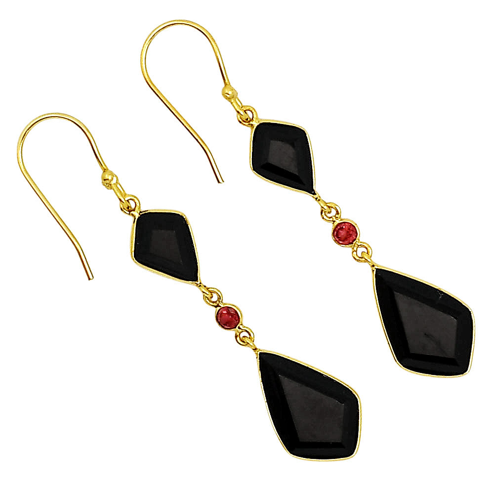 18K Gold Plated Faceted Multi-Gemstone Dangle Earrings, Stylish Look TGE1052 EM-1007