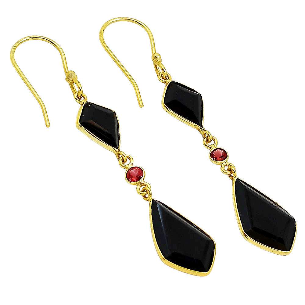 18K Gold Plated Faceted Multi-Gemstone Dangle Earrings, Stylish Look TGE1052 EM-1007