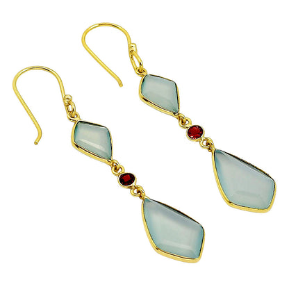 18K Gold Plated Faceted Multi-Gemstone Dangle Earrings, Stylish Look TGE1052 EM-1007