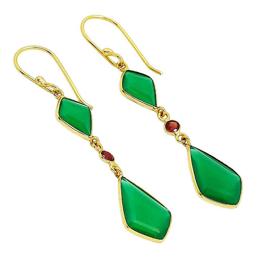 18K Gold Plated Faceted Multi-Gemstone Dangle Earrings, Stylish Look TGE1052 EM-1007