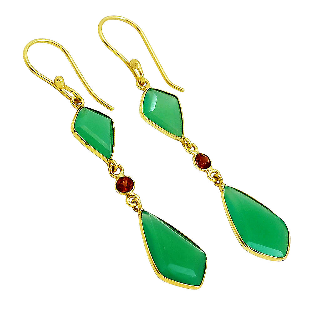 18K Gold Plated Faceted Multi-Gemstone Dangle Earrings, Stylish Look TGE1052 EM-1007