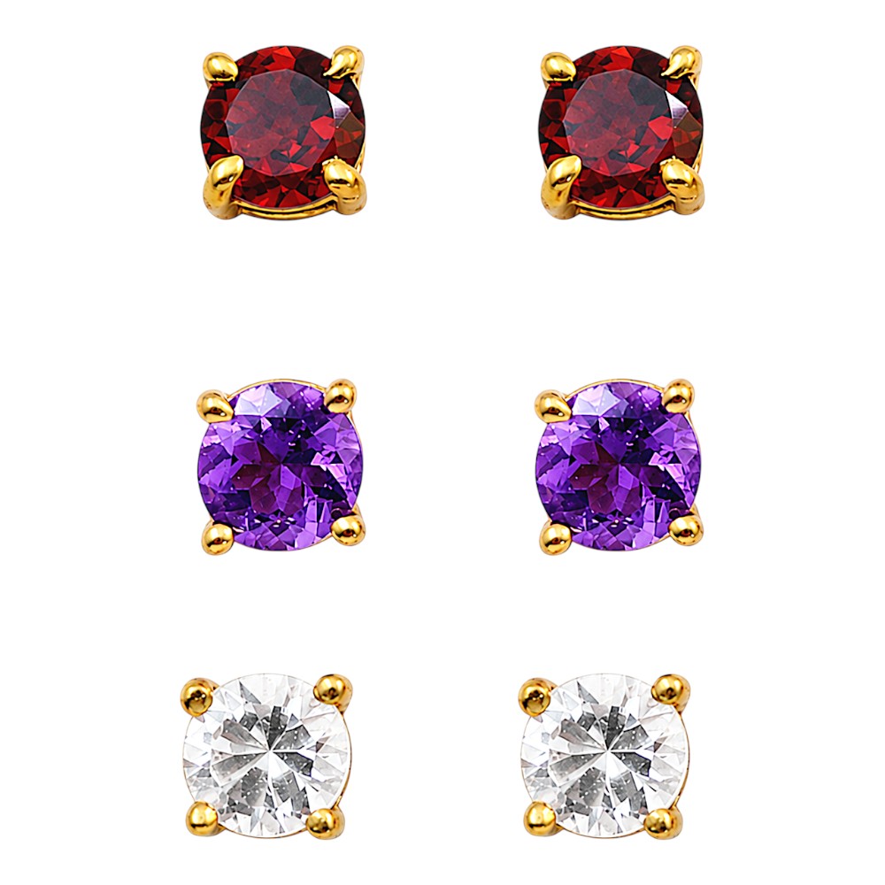 Gold Plated Multicolor Round Gemstone Daily Wear Stud Earrings for Women TGE1053