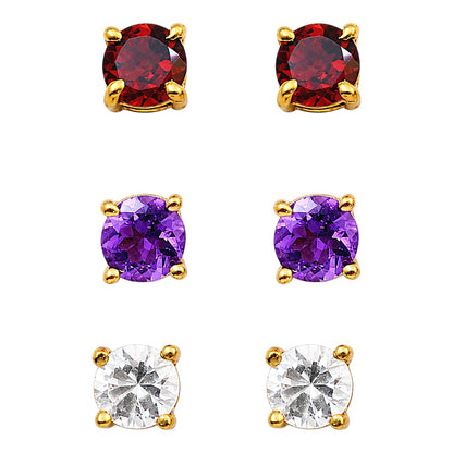Gold Plated Multicolor Round Gemstone Daily Wear Stud Earrings for Women TGE1053