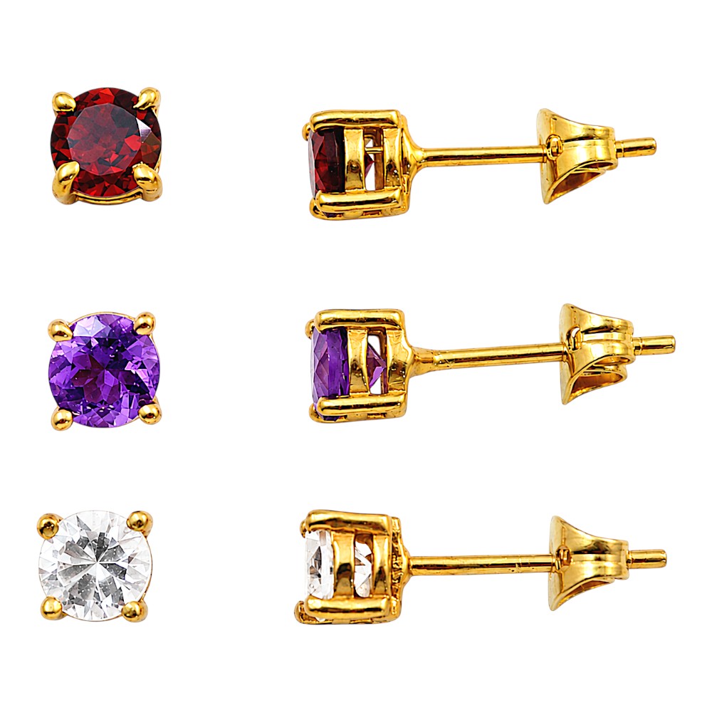 Gold Plated Multicolor Round Gemstone Daily Wear Stud Earrings for Women TGE1053