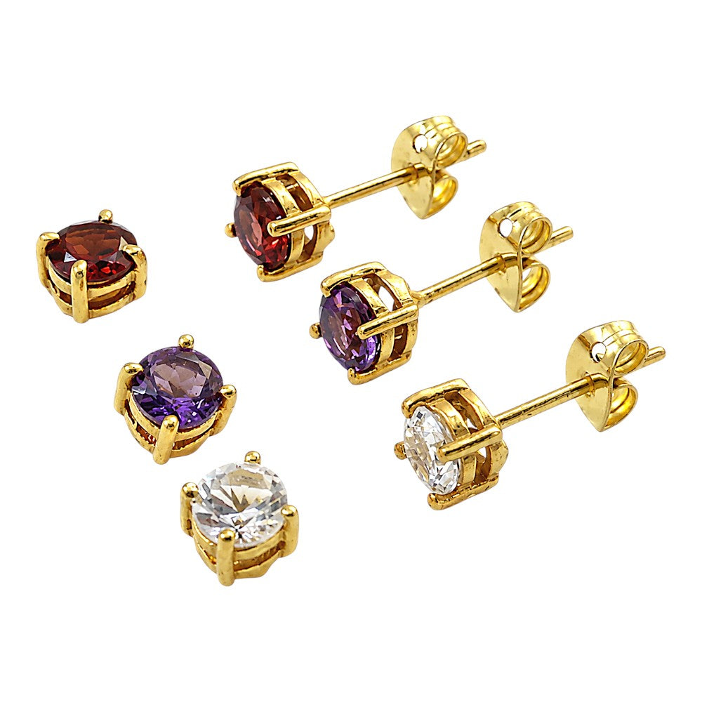 Gold Plated Multicolor Round Gemstone Daily Wear Stud Earrings for Women TGE1053