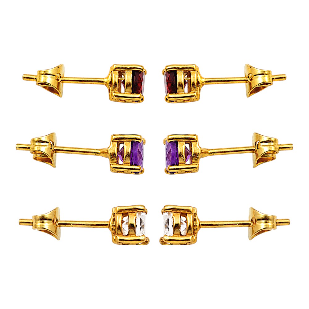 Gold Plated Multicolor Round Gemstone Daily Wear Stud Earrings for Women TGE1053