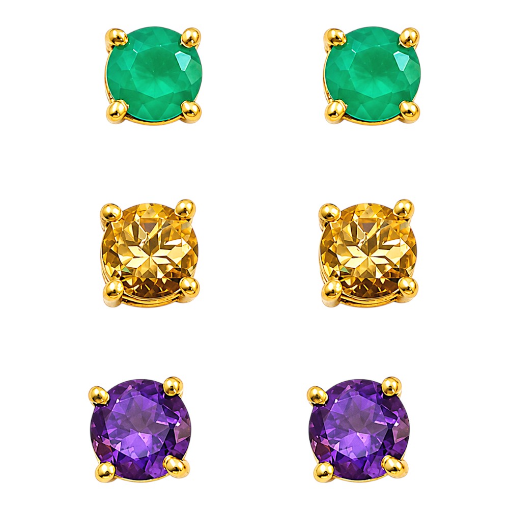 Gold Plated Multicolor Round Gemstone Daily Wear Stud Earrings for Women TGE1053