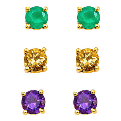 Gold Plated Multicolor Round Gemstone Daily Wear Stud Earrings for Women TGE1053